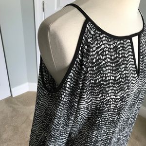 Apt. 9 Tops - Black and White Chiffon Cold-Shoulder Blouse Apt. 9 Tops - Black and White Chiffon Cold-Shoulder Blouse